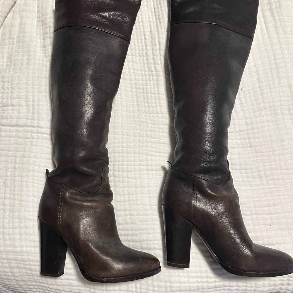 Ralph Lauren Collection Brown Leather Knee Boots 8 1/2